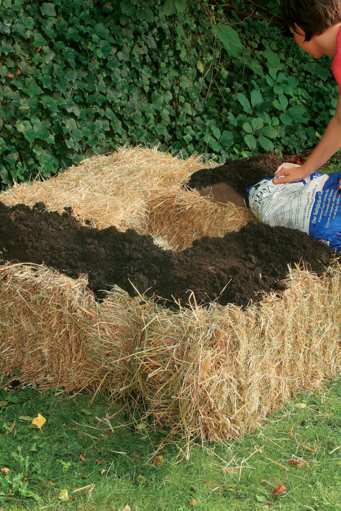 filled bales with compost