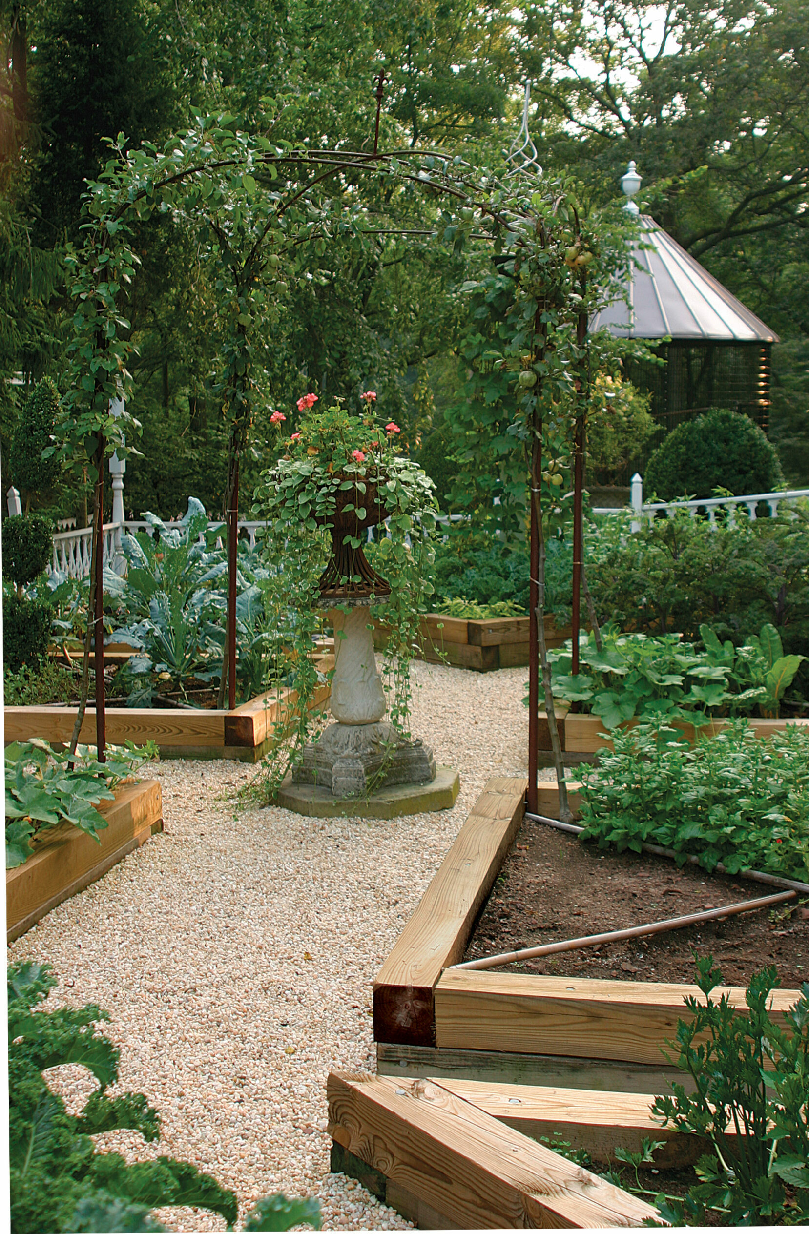 garden beds with a beautiful arch way in the middle