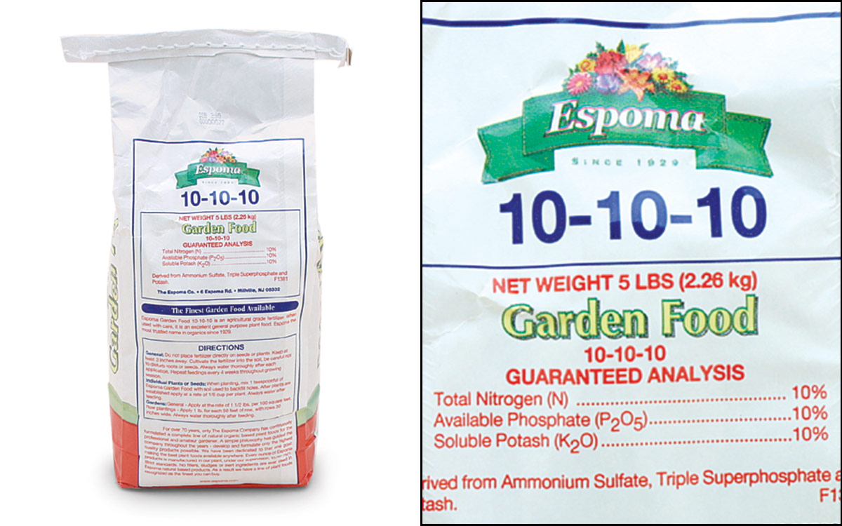 bag of fertilizer and zoom in on label