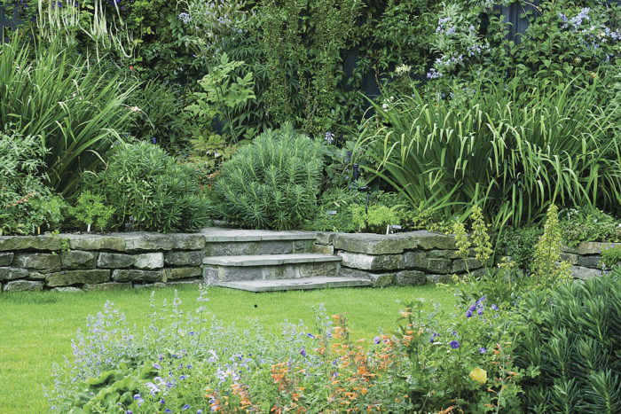 curved stone wall in the garden