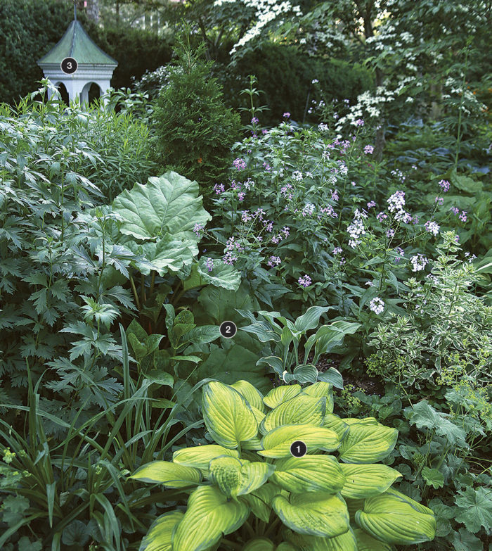 a layered garden bed helps the garden feel larger