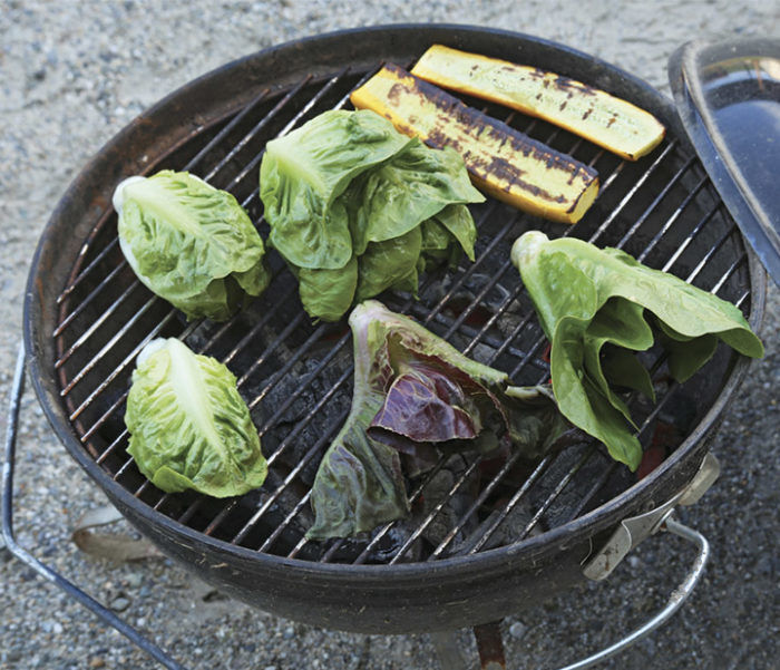 grilling lettuce and squash 