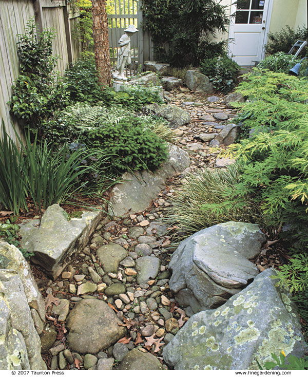 After construction and planting, the streambed looks like a natural part of the landscape.