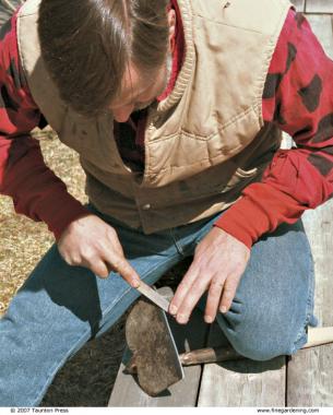 Use a hand-held mill file to sharpen hoes and shovels