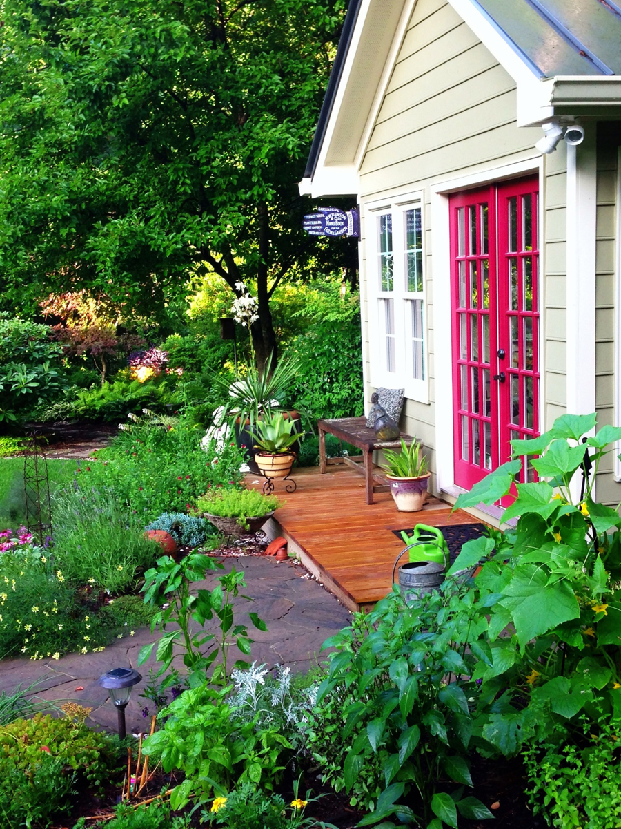 Image of Cottage garden with flowers, herbs, and vegetables