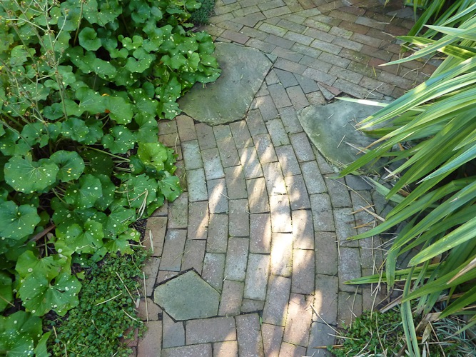 Brick and stone walkway