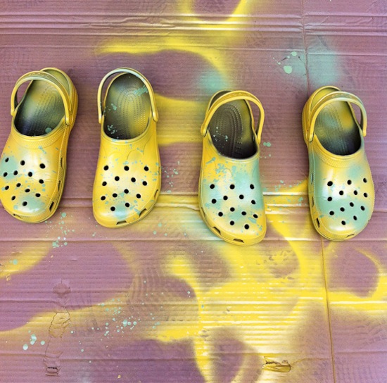 yellow and green crocs