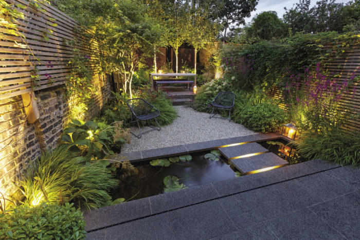 view of the garden in late afternoon light