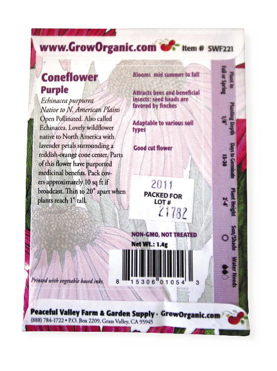 packet of Peaceful Valley Farm & Garden Supply seeds
