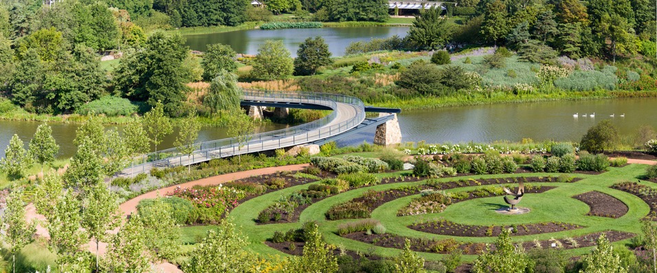 aerial view of Chicago Botanic Garden