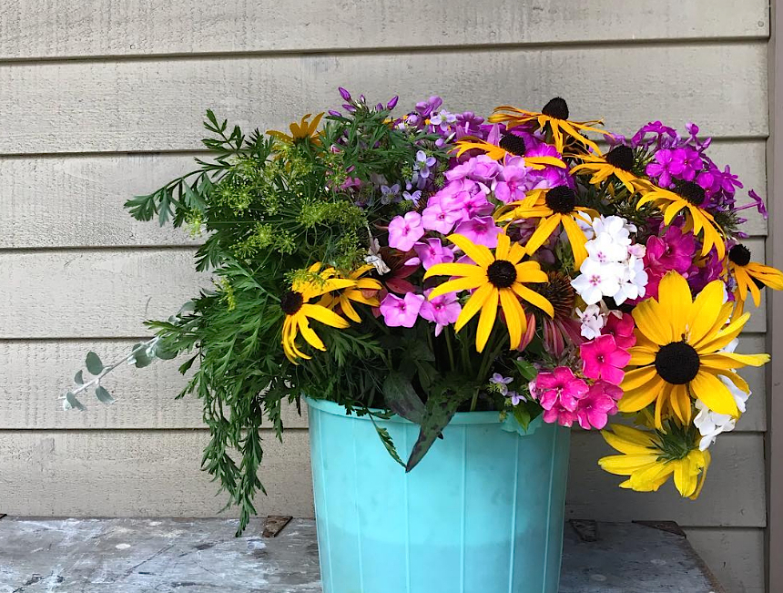 Bucket of cut flowers