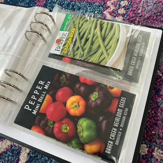 binder holding seed packets