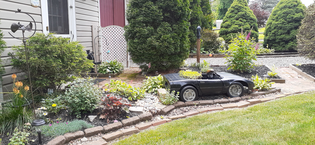 garden bed with unusual car plant container