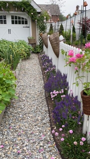 plants growing along a white fence