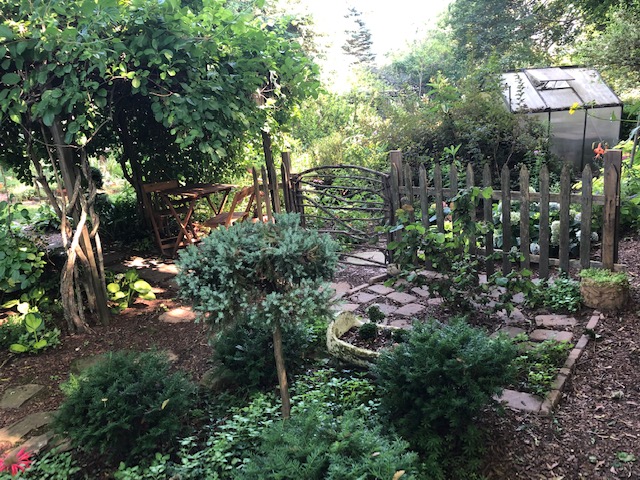 garden with rustic fence and gate