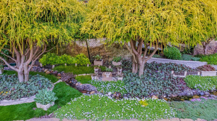 mini stream running through mini garden