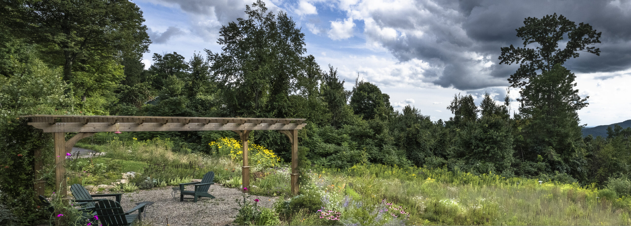 garden pergola overlooking meadow