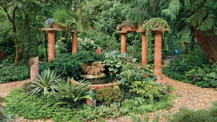 It works on many levels. “The Ruins” is impressive from afar. But once you get close enough to notice the delicate interplay of forms, textures, and colors among the plants and hardscape, you understand that this is more than just a cool water feature.