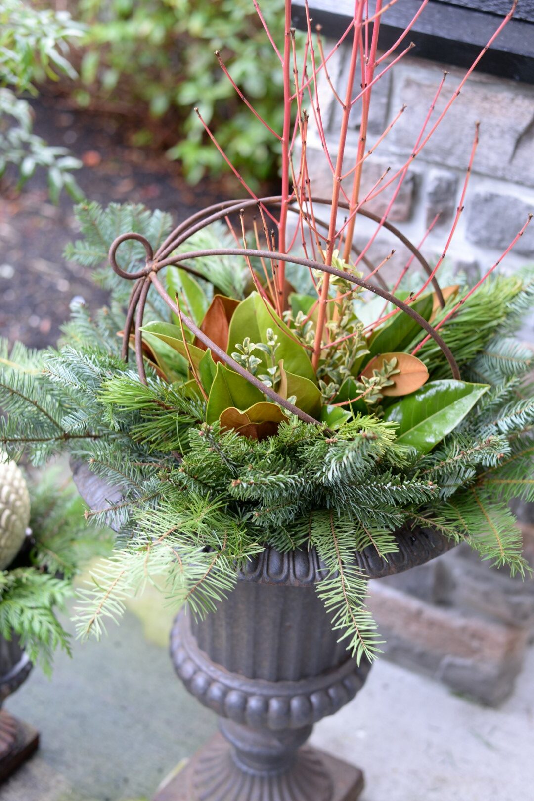 Decorated winter urn