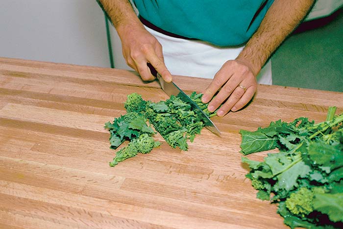 cutting broccoli raab