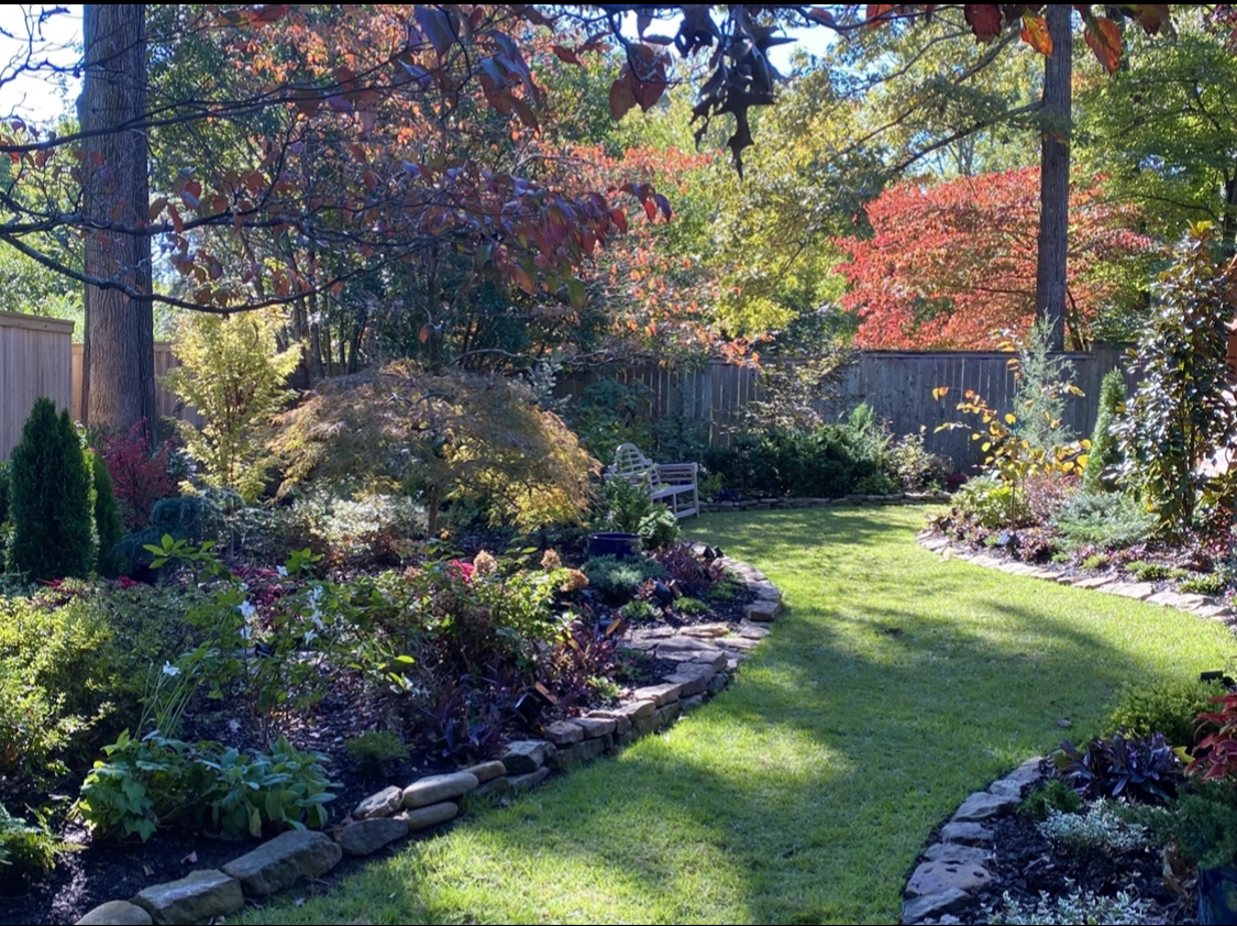 Wide view of the garden in fall.