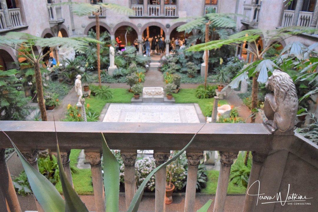 looking down into the courtyard