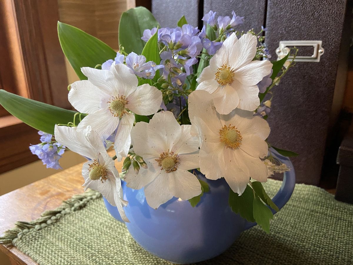 bouquet with white and blue flowers