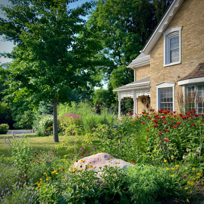 wider view of gardens surrounding home