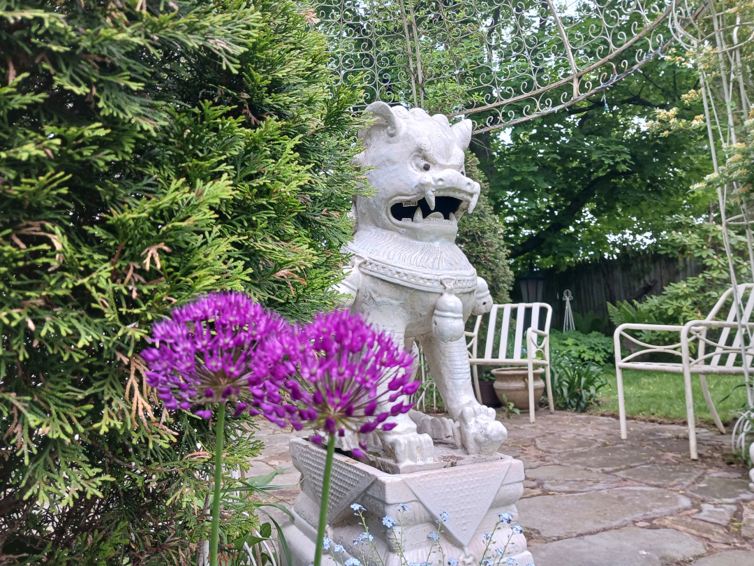 Chinese Foo dog stone statue in the garden