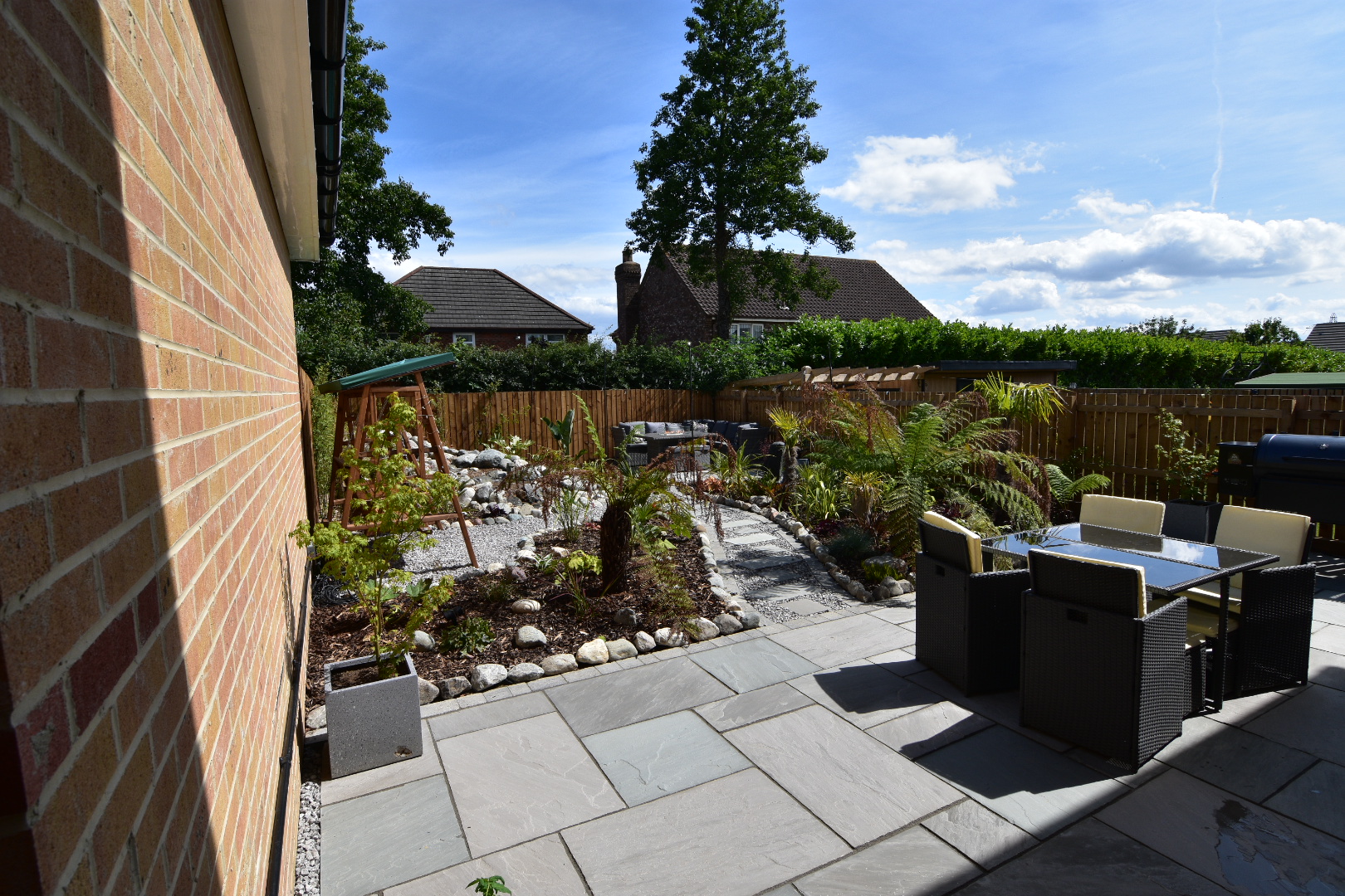 view of tropical patio garden from another angle