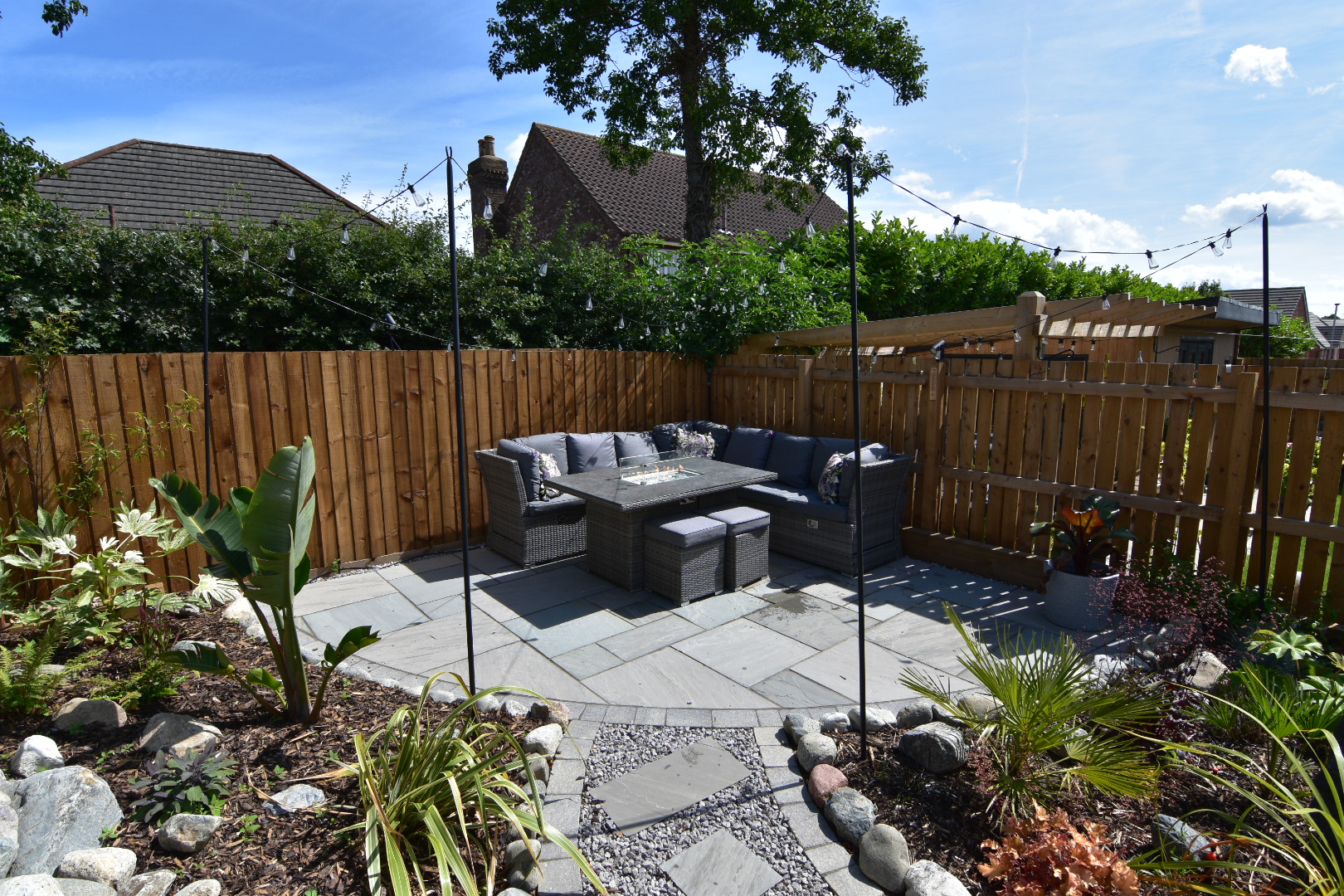 stone path leading to small seating area