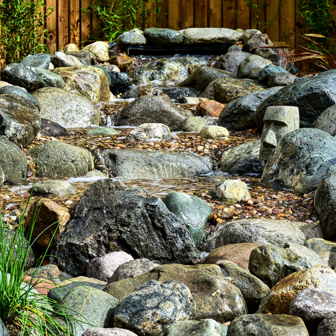 close up of pondless garden waterfall