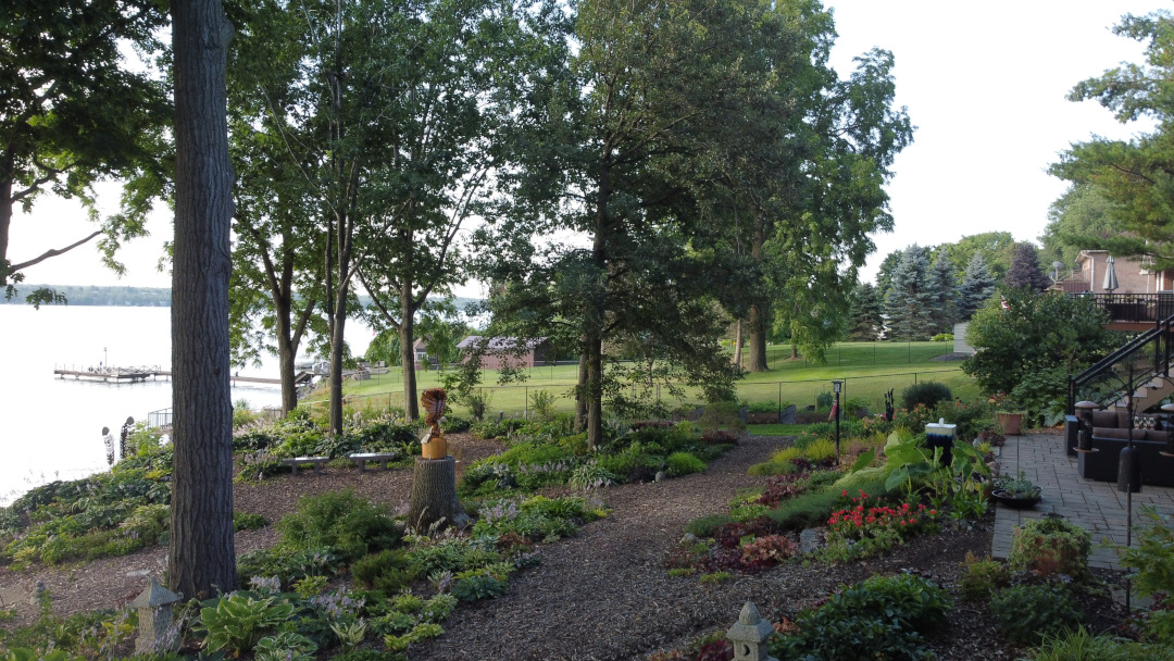 back yard garden along a river