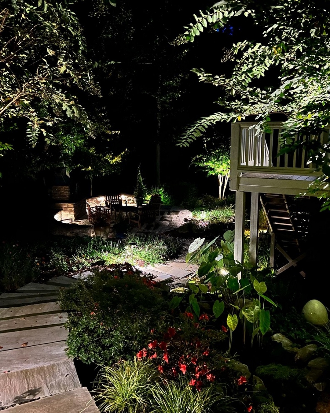 another view of garden at night