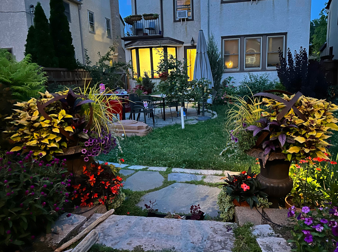 two container plantings with colorful foliage