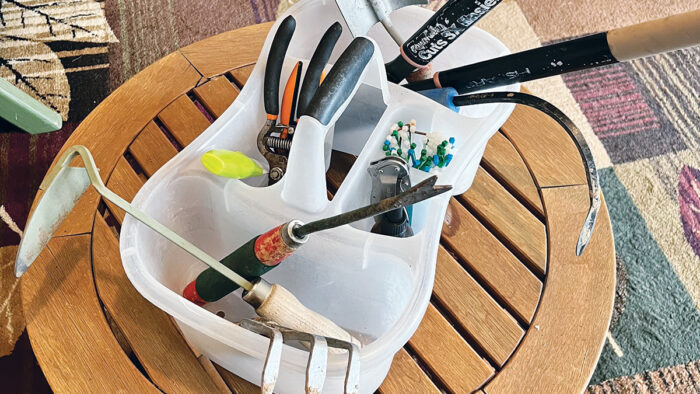 shower caddy used as garden tool tote