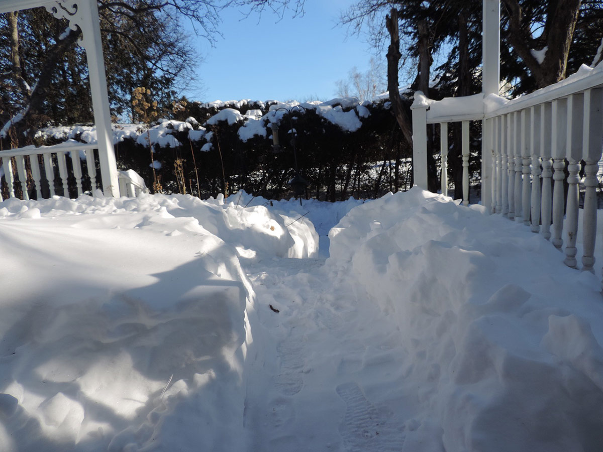 snow covered porch