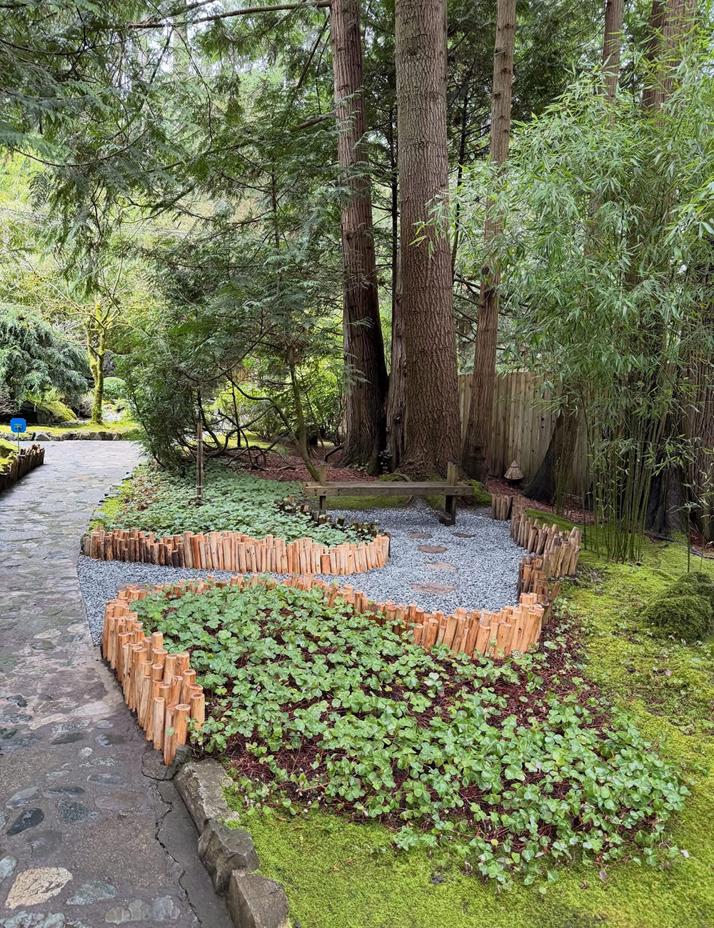 new edging on path of Japanese garden