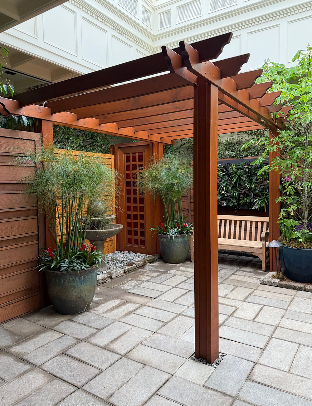 indoor pergola and container plantings