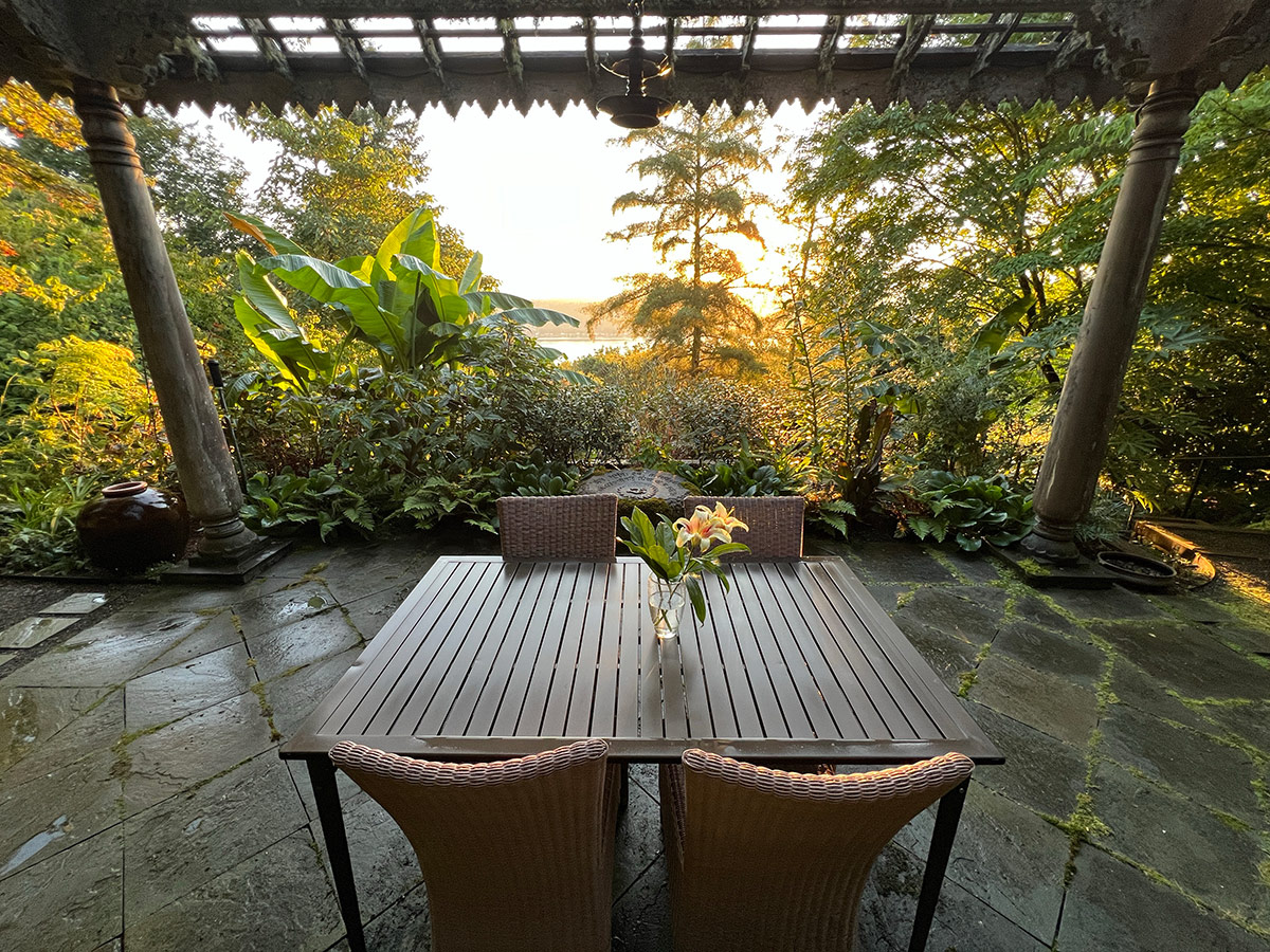 garden pavilion at sunset