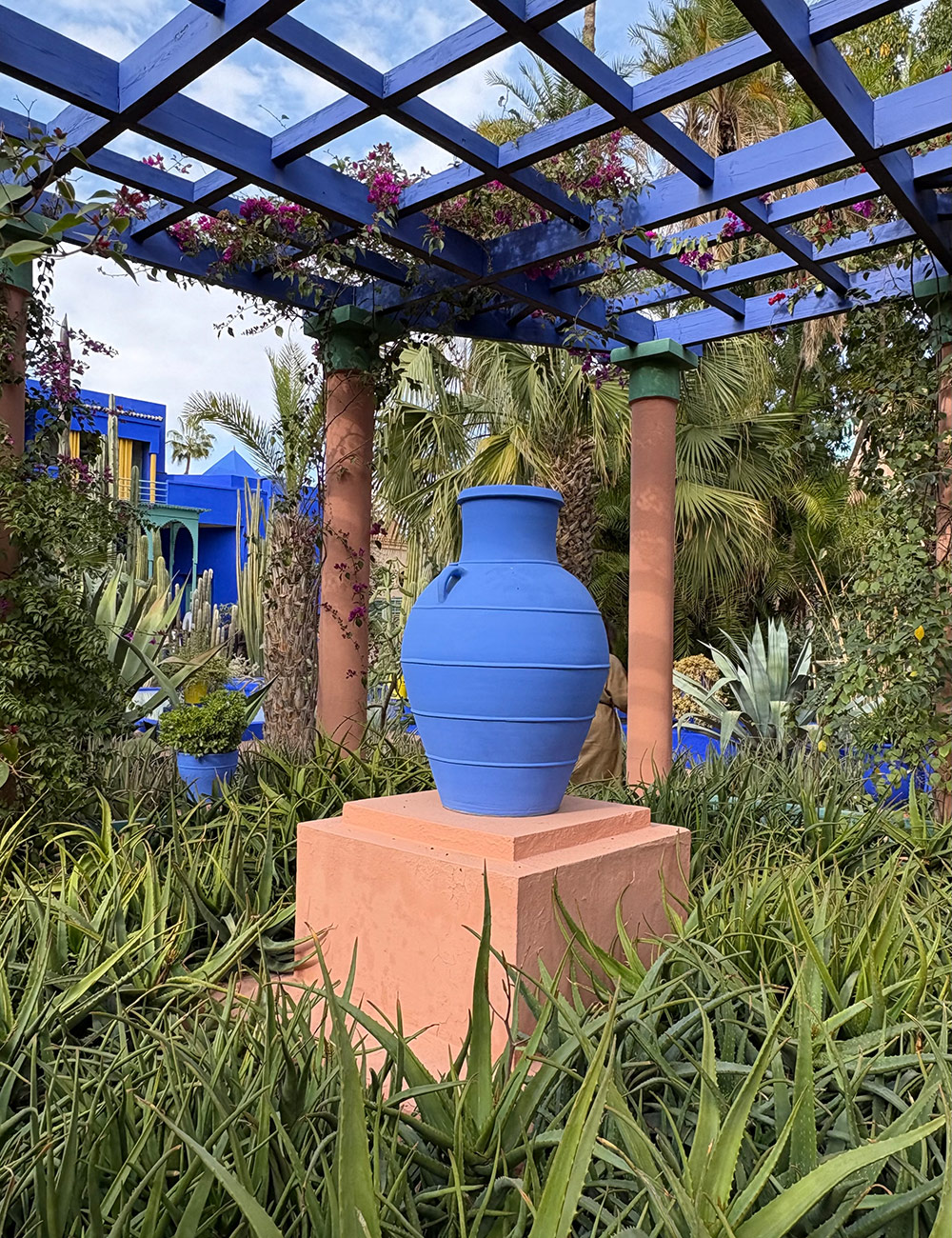bright blue pot in garden