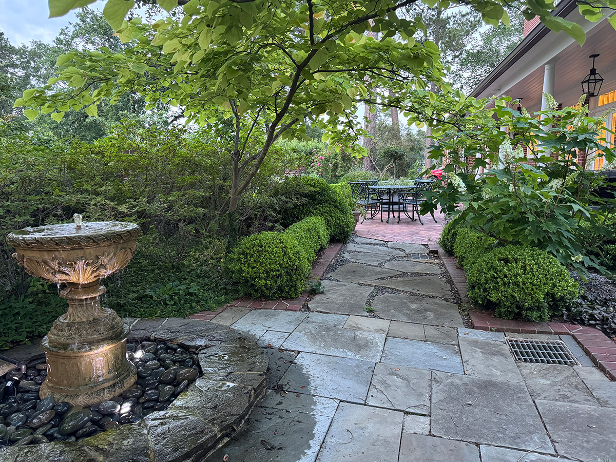 fountain on garden patio