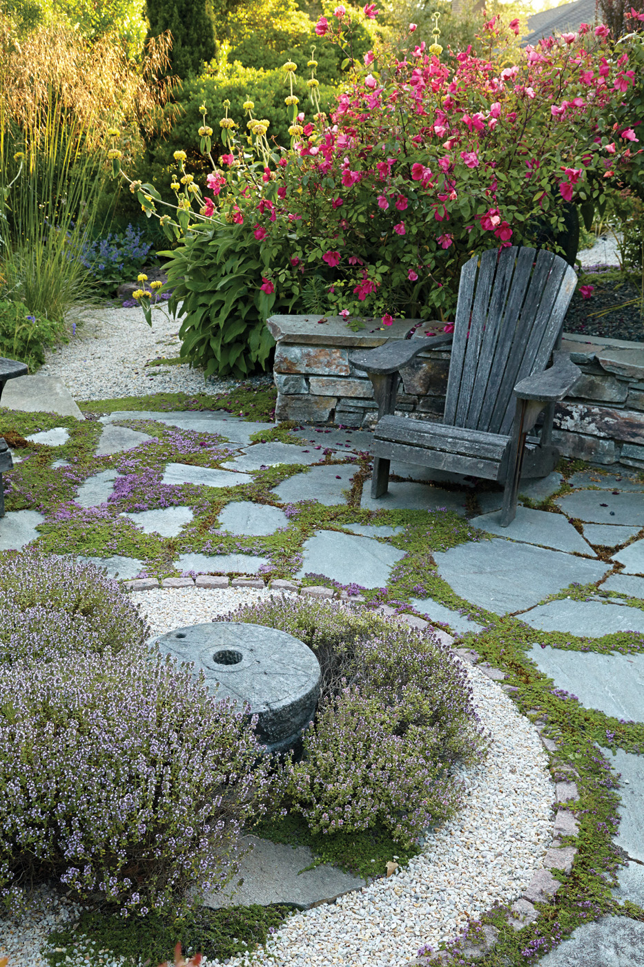 Adirondack chair on a stone patio