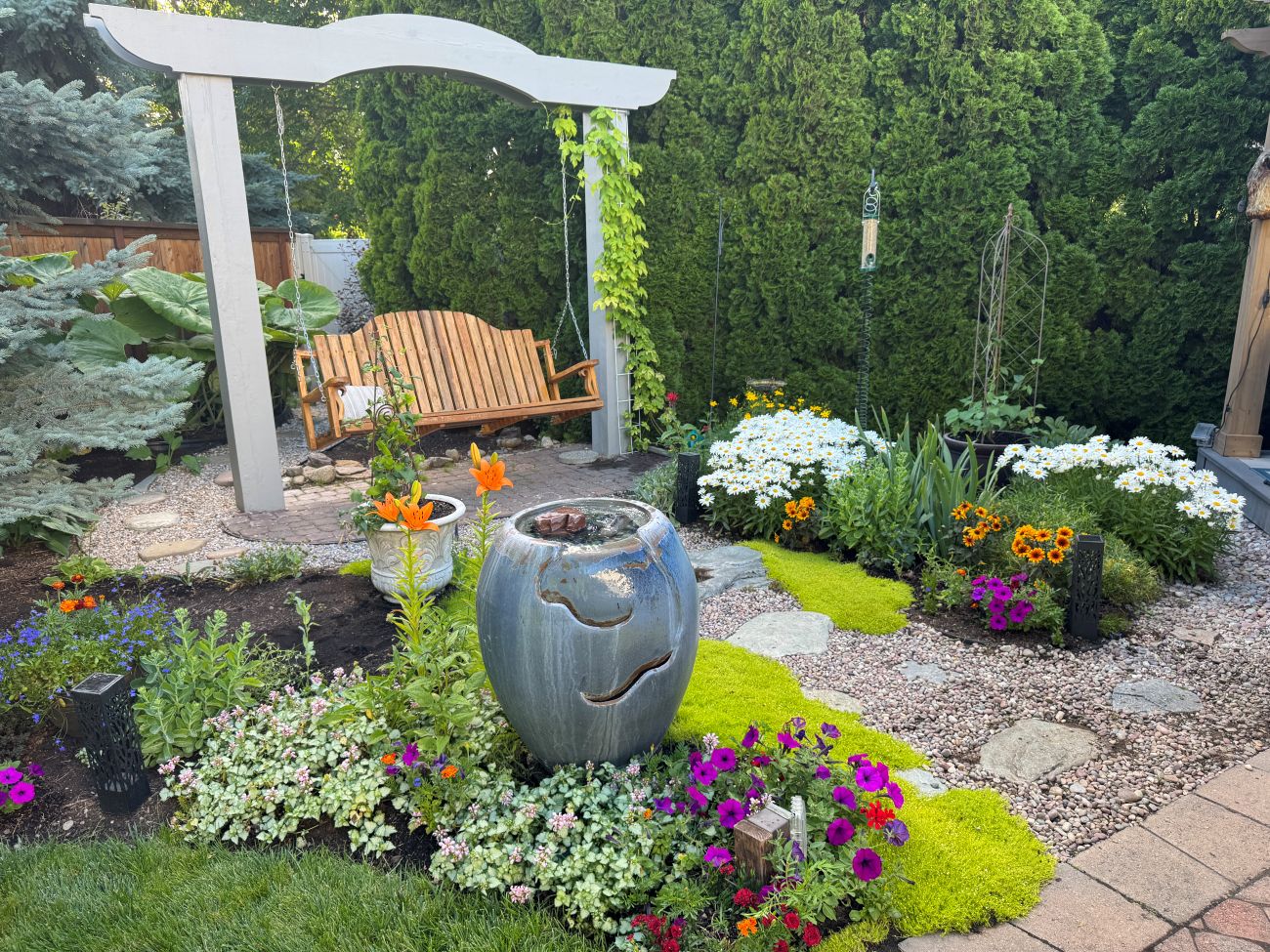 garden swing, container, seating area