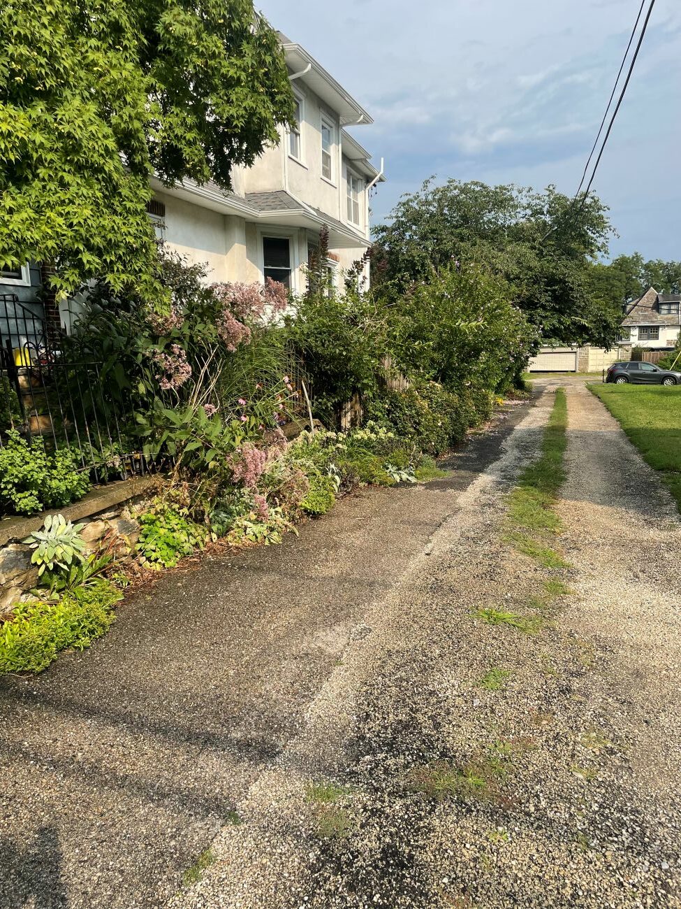 side lot, driveway, garden