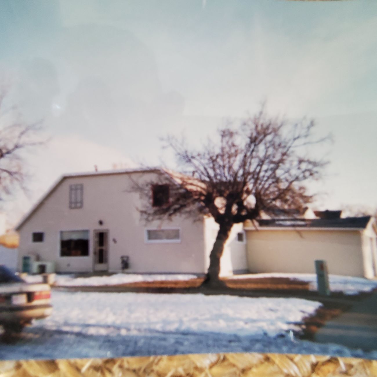snowy yard and house before garden renovation